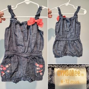 6-12m Gymboree Chambray 1 piece Romper with Embroidered Flowers